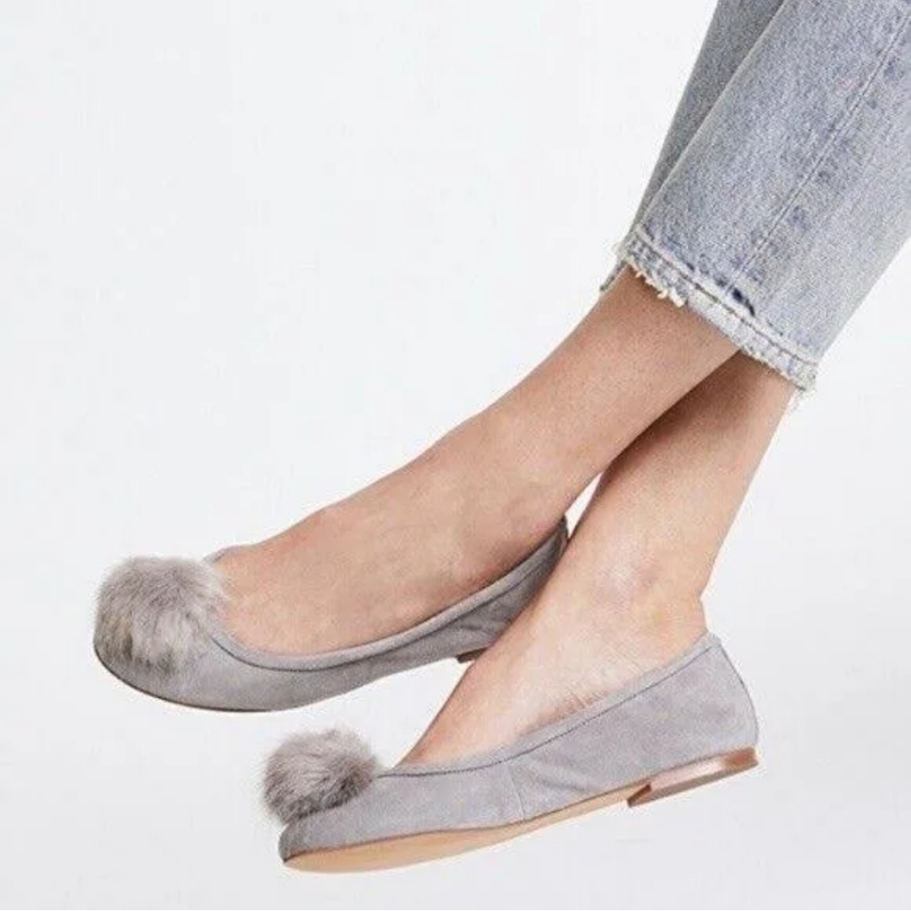 Sam Edelman Women's Grey Farina Pom Pom Flats